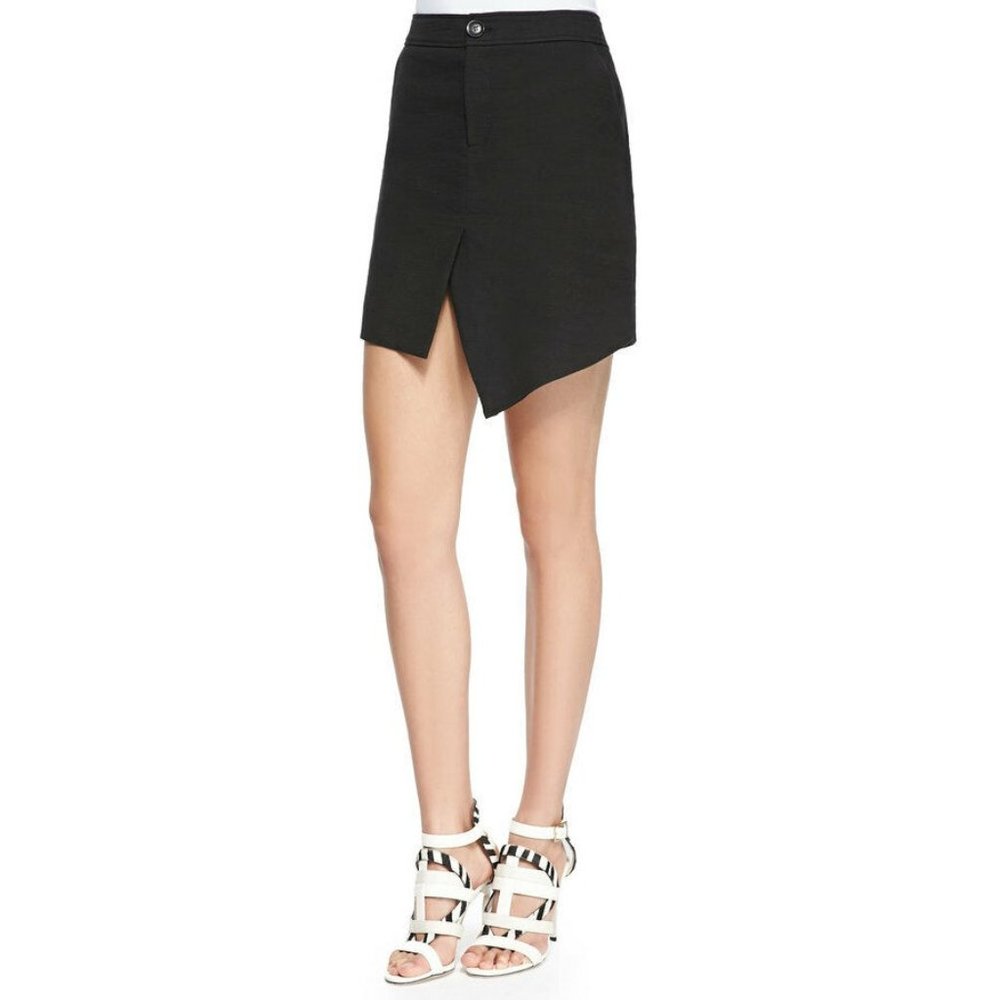 Marissa Webb Skirt Black Loris Scissor Front Asymmetrical Mini Linen - Picture 11 of 13